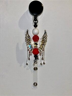 Red & White Angel Wing Badge Reel Card Holder